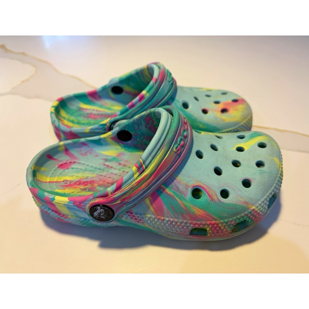 Crocs Classic Clog Kids C12 Blue Multicolor Tie Dye Slip-On Sandals UK 11